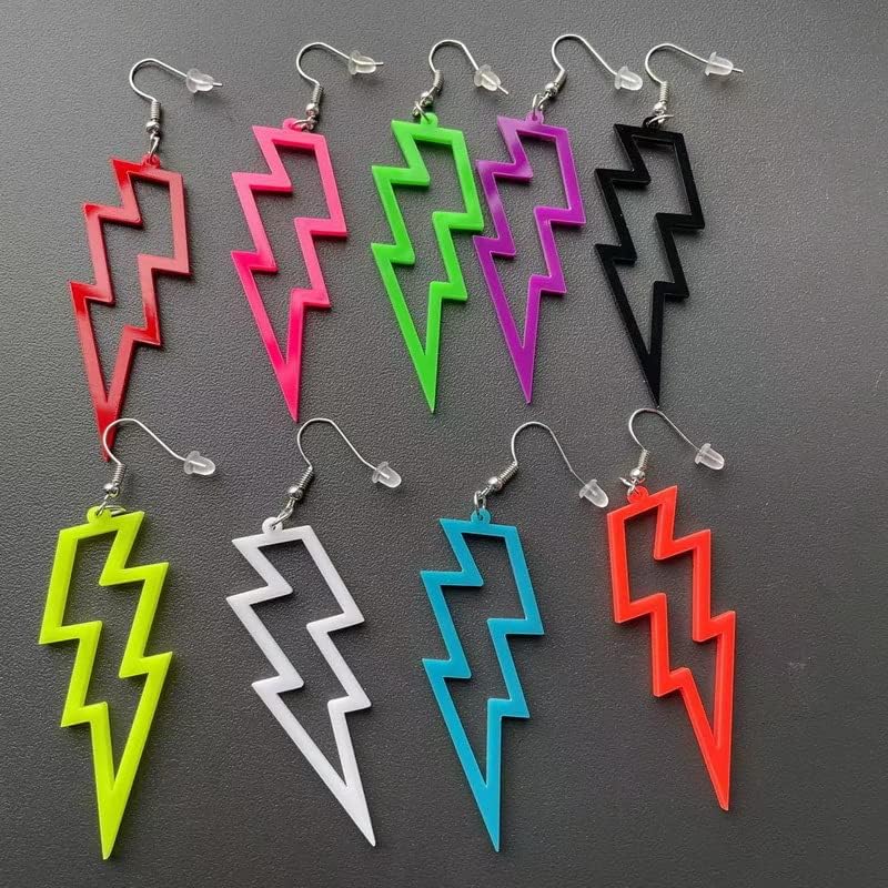 Modpide 80s Neon Earrings Hollow Lightning Bolt Halloween Punk Retro Earrings for Women 80's Party Accessories - Image 2